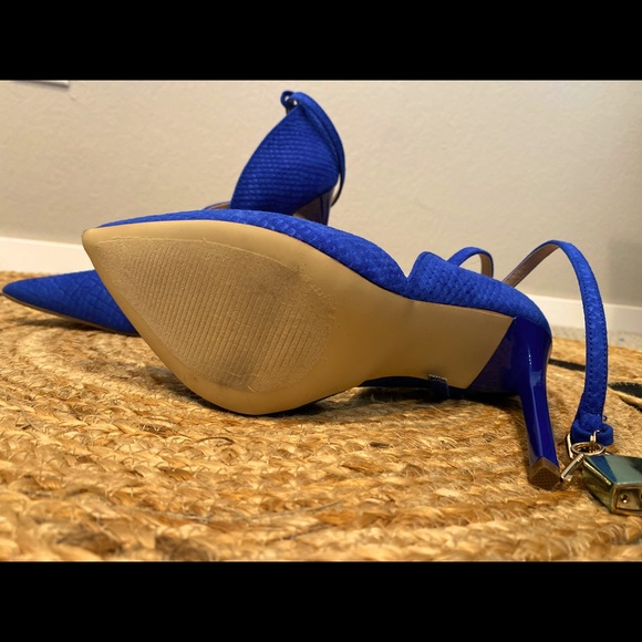 Earlena Pumps Cobalt Blue Ankle Strap Gold Lock - Picture 7 of 9